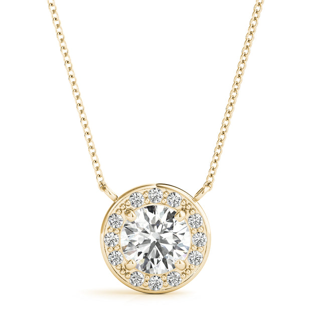 14K Yellow Gold Round Diamond Halo Pendant
