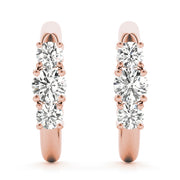 14K Rose Gold Round Diamond Three-Stone Earrings