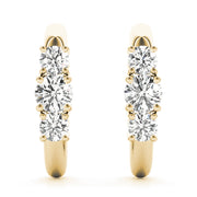14K Yellow Gold 1ctw Round Diamond Three Stone Earrings