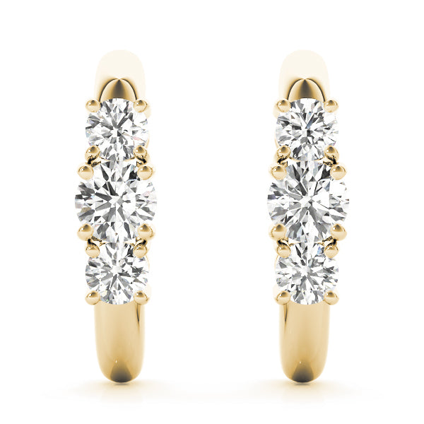 14K Yellow Gold 1ctw Round Diamond Three Stone Earrings