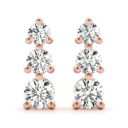 14K Rose Gold 1/2 ct tw Three Stone Diamond Earring