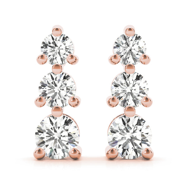 14K Rose Gold 1/2 ct tw Three Stone Diamond Earring
