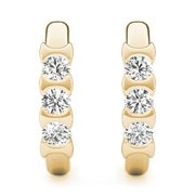 14K Yellow Gold Round Diamond Three Stone Earring