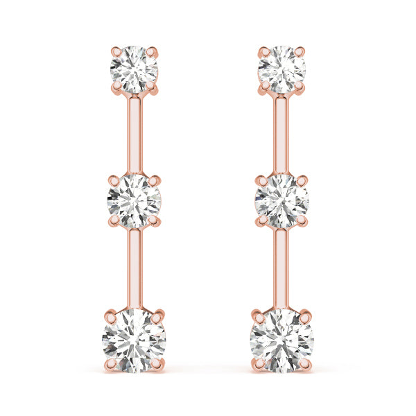 18K Rose Gold 1 ct tw Three Stone Diamond Earring