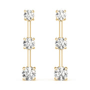 14K Yellow Gold Round Diamond Three Stone Earrings