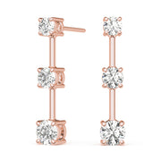 14K Rose Gold 1 ct tw Three Stone Diamond Earring