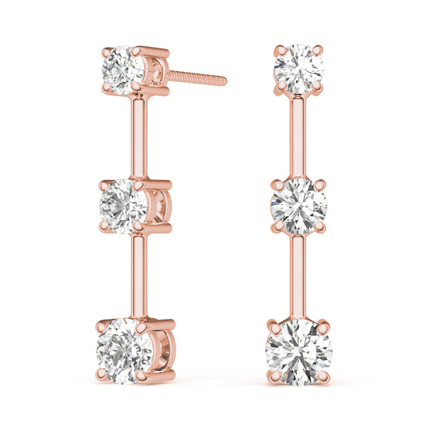 14K Rose Gold 1 ct tw Three Stone Diamond Earring