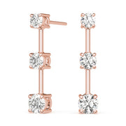 18K Rose Gold 1 ct tw Three Stone Diamond Earring