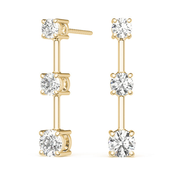 18K Yellow Gold 1 ct tw Three Stone Diamond Earring