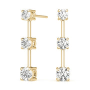 14K Yellow Gold 1 ct tw Three Stone Diamond Earring