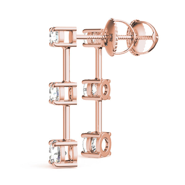 14K Rose Gold 1 ct tw Three Stone Diamond Earring