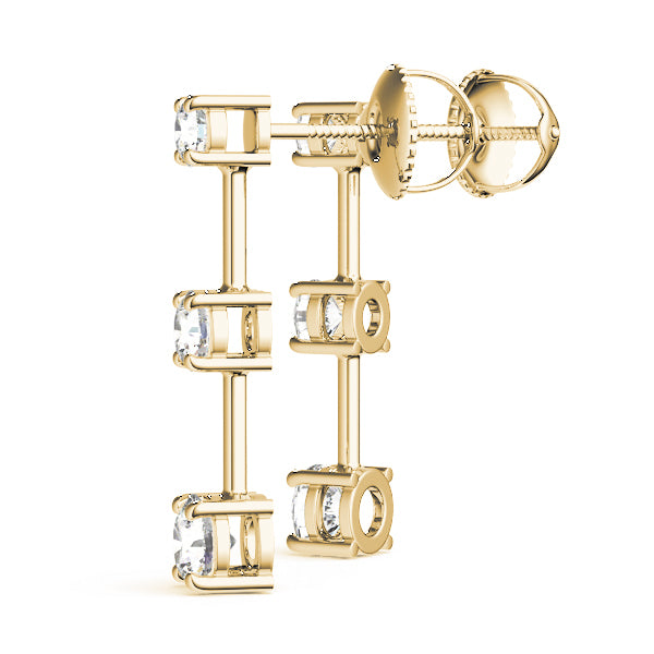 18K Yellow Gold 1 ct tw Three Stone Diamond Earring