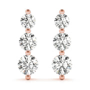 18K Rose Gold 1 ct tw Three Stone Diamond Earring