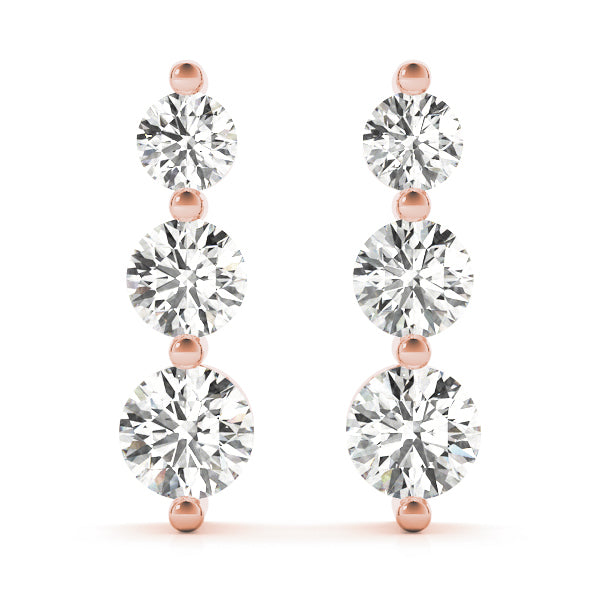 18K Rose Gold 1 ct tw Three Stone Diamond Earring
