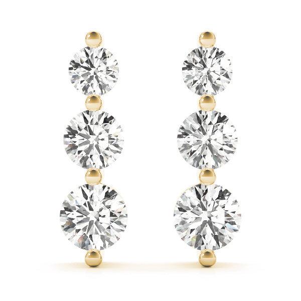 14K Yellow Gold Round Diamond Three Stone Earring