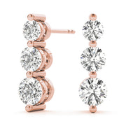14K Rose Gold 1 ct tw Three Stone Diamond Earring