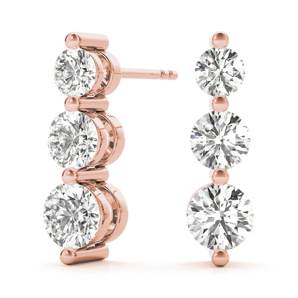 14K Rose Gold 1 ct tw Three Stone Diamond Earring