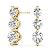 18K Yellow Gold 1 ct tw Three Stone Diamond Earring