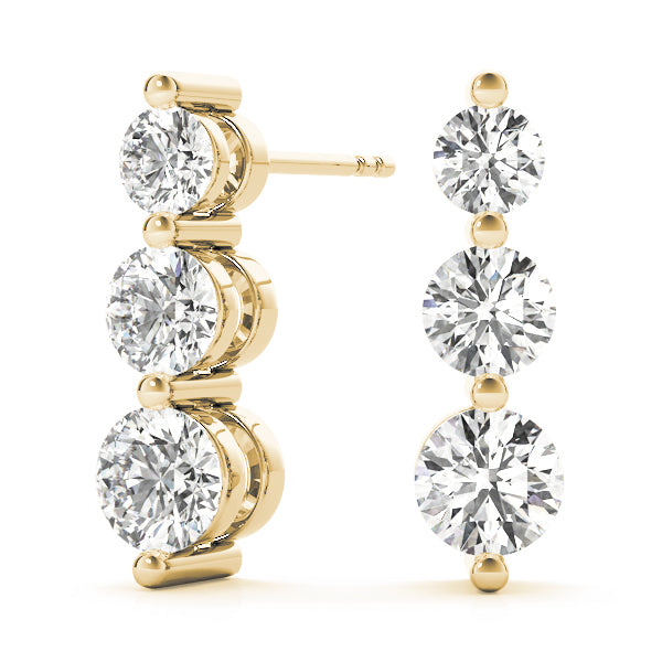 18K Yellow Gold 1 ct tw Three Stone Diamond Earring