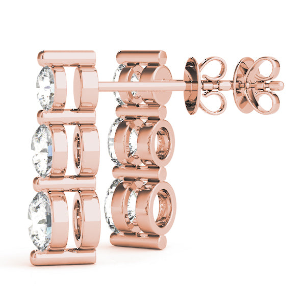 18K Rose Gold 1 ct tw Three Stone Diamond Earring