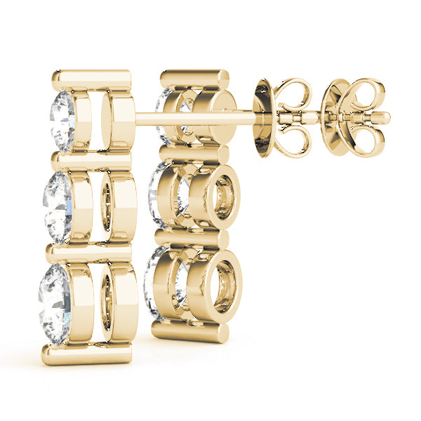 18K Yellow Gold 1 ct tw Three Stone Diamond Earring