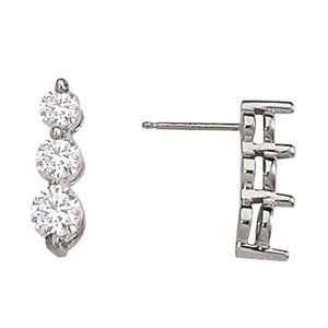 14K White Gold 1 ct tw Three Stone Diamond Earring