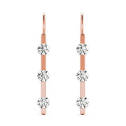18K Rose Gold 1/2 ct tw Three Stone Diamond Earring