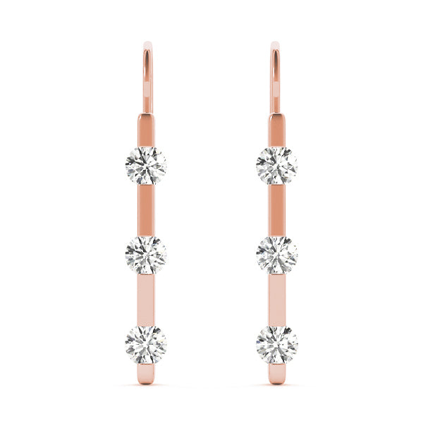 18K Rose Gold 1/2 ct tw Three Stone Diamond Earring