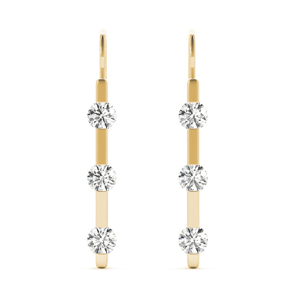 14K Yellow Gold Round Diamond Three Stone Earring