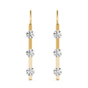 14K Yellow Gold Round Diamond Three Stone Earring