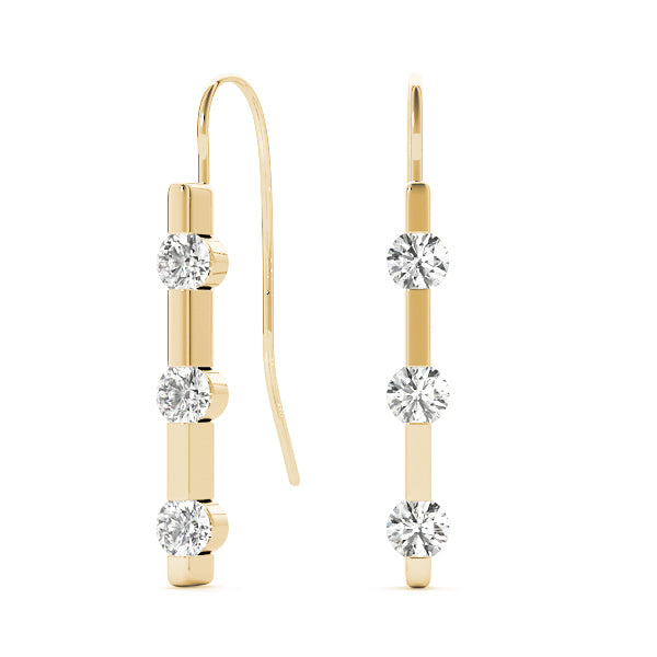 18K Yellow Gold 1/2 ct tw Three Stone Diamond Earring