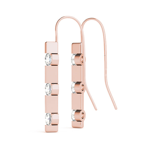 14K Rose Gold 1/2 ct tw Three Stone Diamond Earring