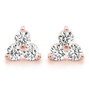 18K Rose Gold 1/2 ct tw Three Stone Diamond Earring