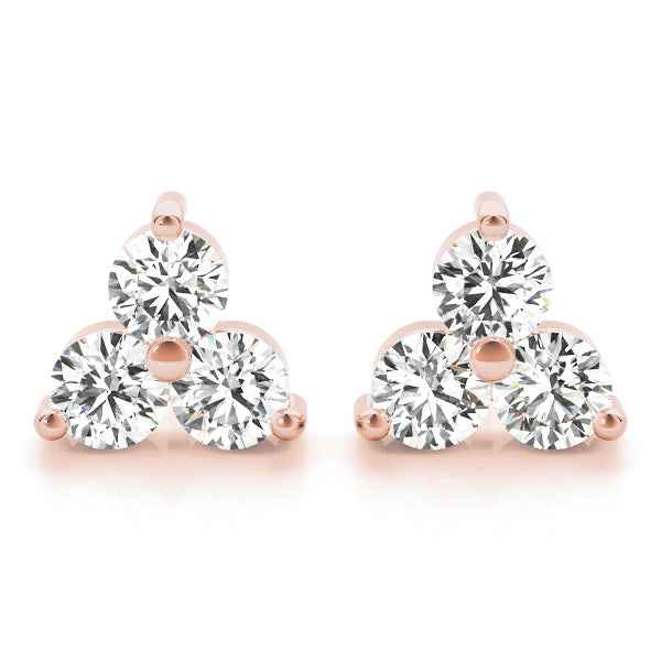14K Rose Gold 1/2 ct tw Three Stone Diamond Earring