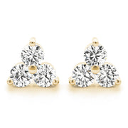 14K Yellow Gold Round Diamond Three Stone Earring