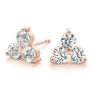 18K Rose Gold 1/2 ct tw Three Stone Diamond Earring