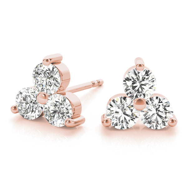 18K Rose Gold 1/2 ct tw Three Stone Diamond Earring