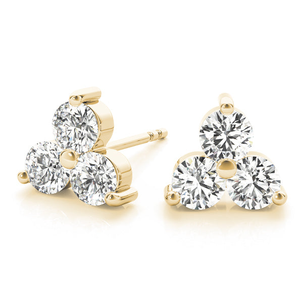 18K Yellow Gold 1/2 ct tw Three Stone Diamond Earring
