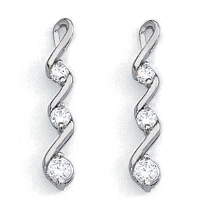 14K White Gold 1/8 ct tw Three Stone Diamond Earring