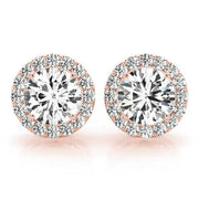 14K Rose Gold Round Diamond Halo Earrings