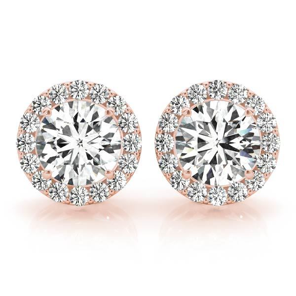 14K Rose Gold 1/3 ct tw Halo Diamond Earring