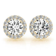 14K Yellow Gold Round Diamond Halo Earrings