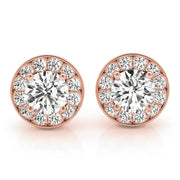 14K Rose Gold Round Diamond Halo Earrings
