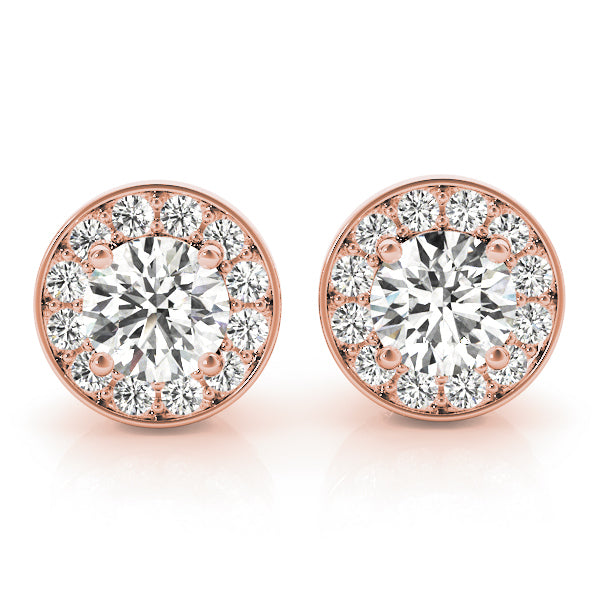 18K Rose Gold 3/4 ct tw Halo Diamond Earring