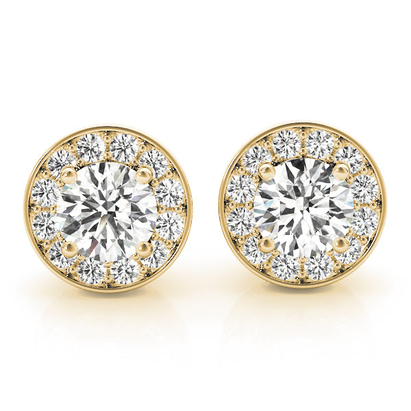 14K Yellow Gold Round Diamond Halo Earring Set