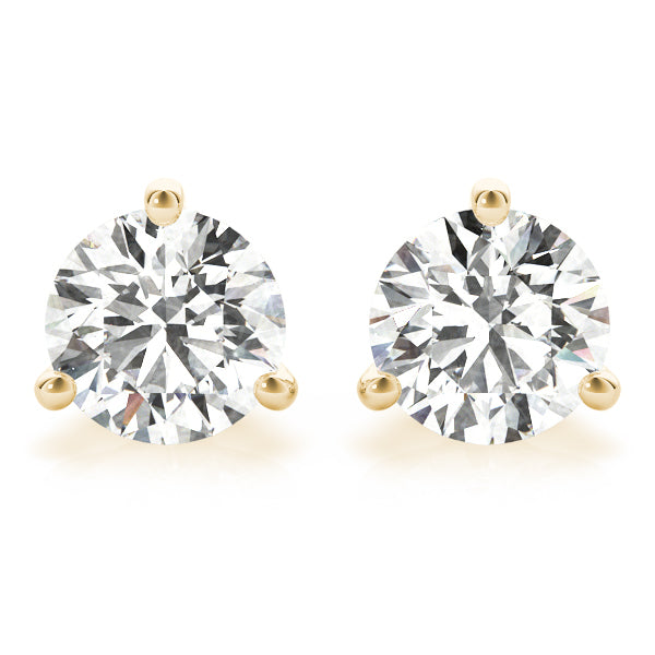 14K Yellow Gold Round Diamond Stud Earrings