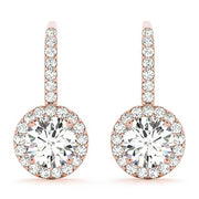 14K Rose Gold Round Diamond Halo Earrings