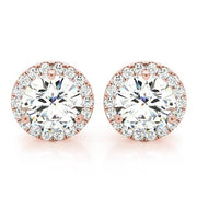14K Rose Gold 1 CT Diamond Halo Stud Earrings