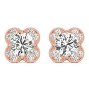 Rose Gold 1/2 ct Diamond Halo Stud Earrings
