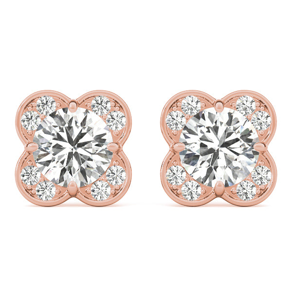 Rose Gold 1/2 ct Diamond Halo Stud Earrings